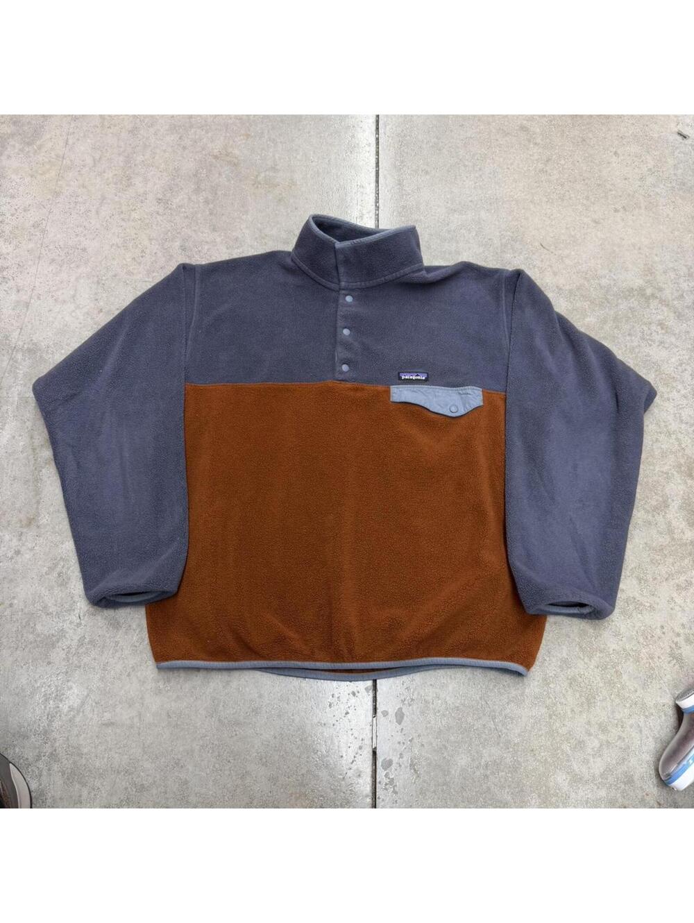 vintage patagonia synchilla navy and burnt orange fleece jacket size large